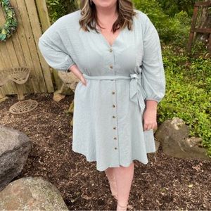 Calvin Klein Green Stretch Long Sleeve V Neck Knee Length A-Line Dress